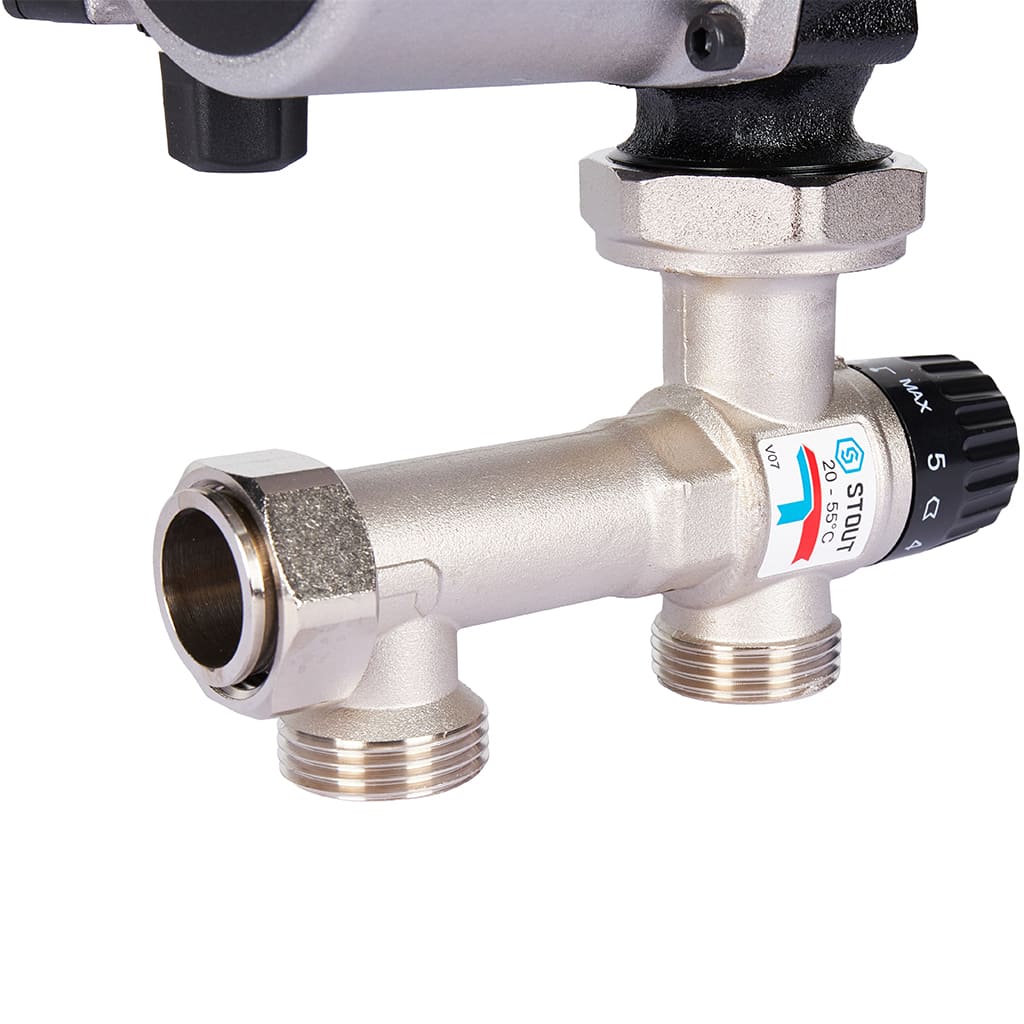 Насосно-смесительный узел STOUT SDG-0120 с термостатическим клапаном 20-55°C, с насосом UPSO 25-65, 130 mm, SDG-0120-005011