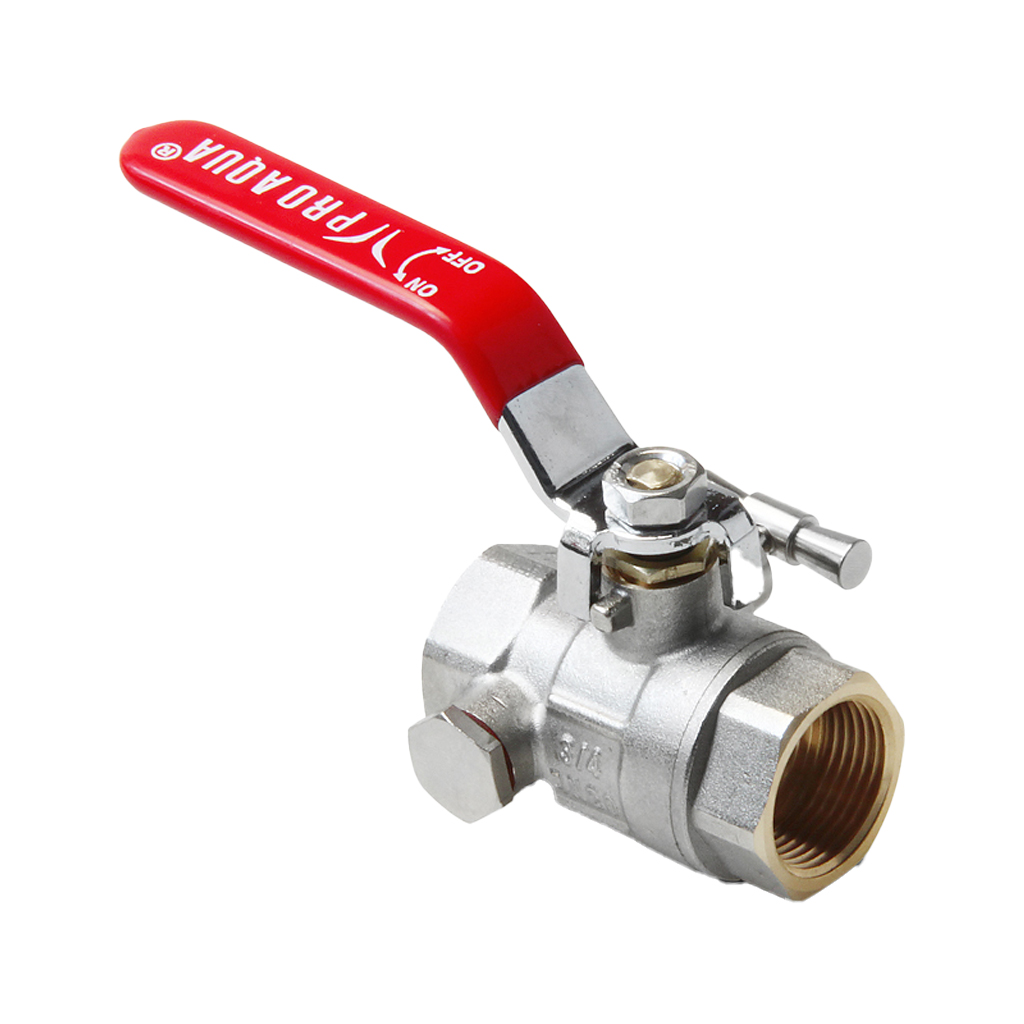 Кран шаровой полнопроходной Pro Aqua D 3/4 с дренажом и воздухоотводчиком, ручка-рычаг, В-В, FWL59-F20-F20x