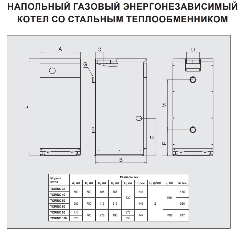 Газовый напольный котел Ferroli TORINO 50 со стальным теплообменником, 0QN013YA