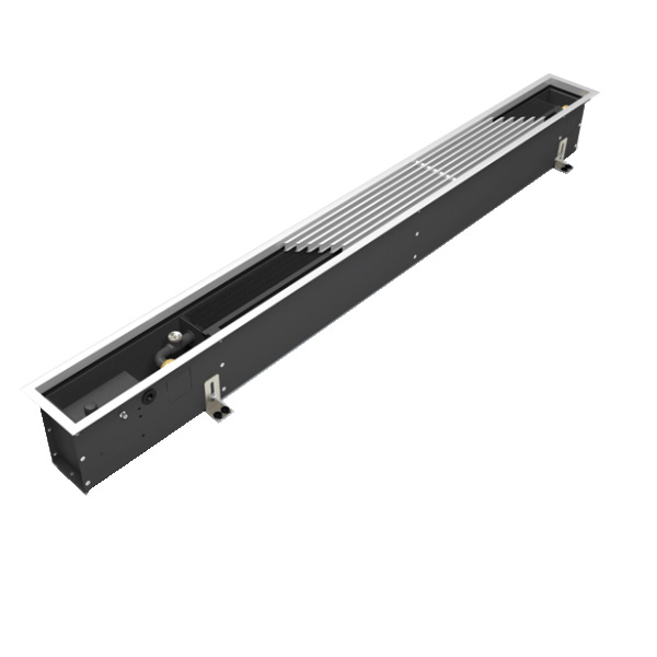 Внутрипольный конвектор VARMANN Qtherm Slim 150х105х2400 (решетка анодированная в цвет RAL9016) правое подключение, QS 105.150.2400 RR U RAL9016