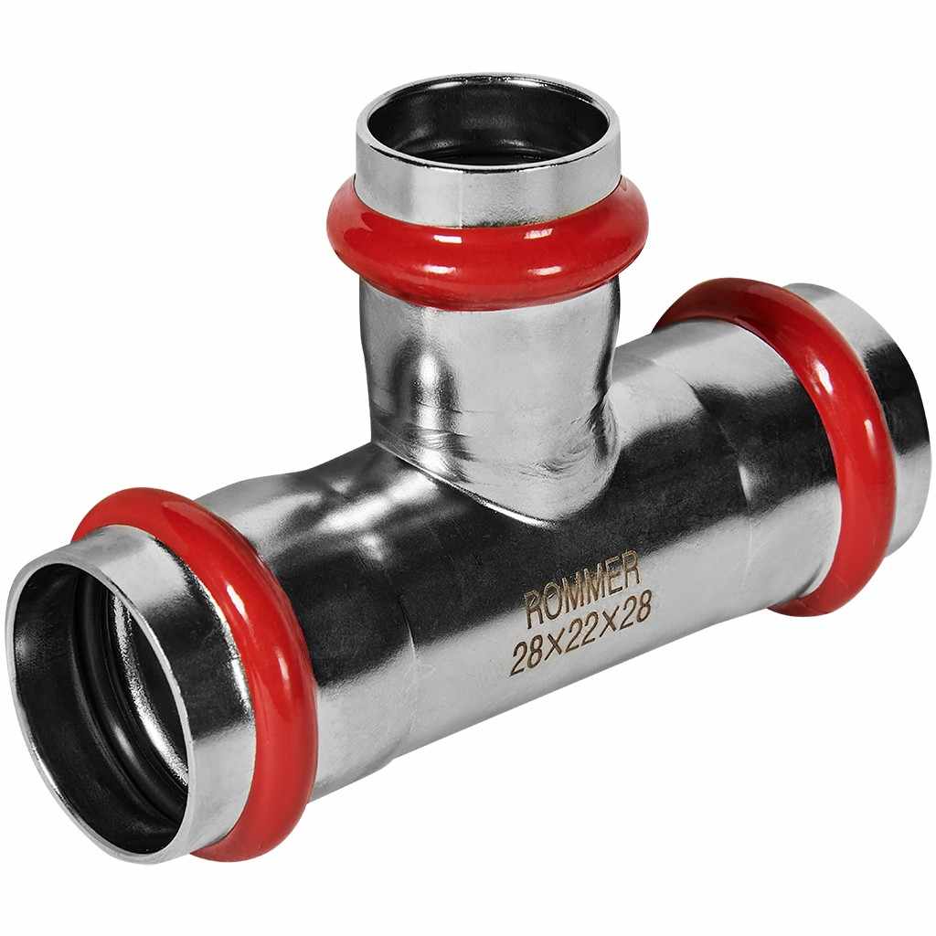 Тройник ROMMER переходной ВПр, 28х22х28, из нержавеющей стали прессовой, RSS-1014-282228
