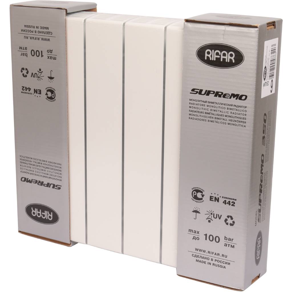Радиатор биметаллический RIFAR SUPReMO 350 6 секций боковое подключение (белый RAL 9016), 4RS35-6