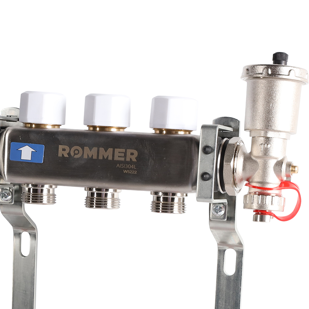 Коллектор из нержавеющей стали в сборе с расходомерами ROMMER 3 выхода, RMS-1210-000003