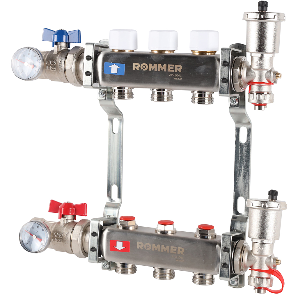 Коллектор из нержавеющей стали в сборе без расходомеров ROMMER 3 выхода, RMS-3210-000003