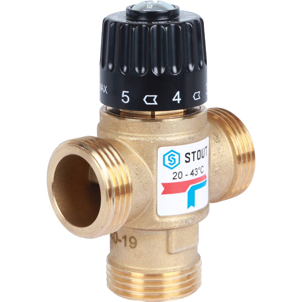 Термостатический смесительный клапан для систем отопления и ГВС STOUT G 1” M, 20-43°С KV 1,6 м3/ч, SVM-0120-164325