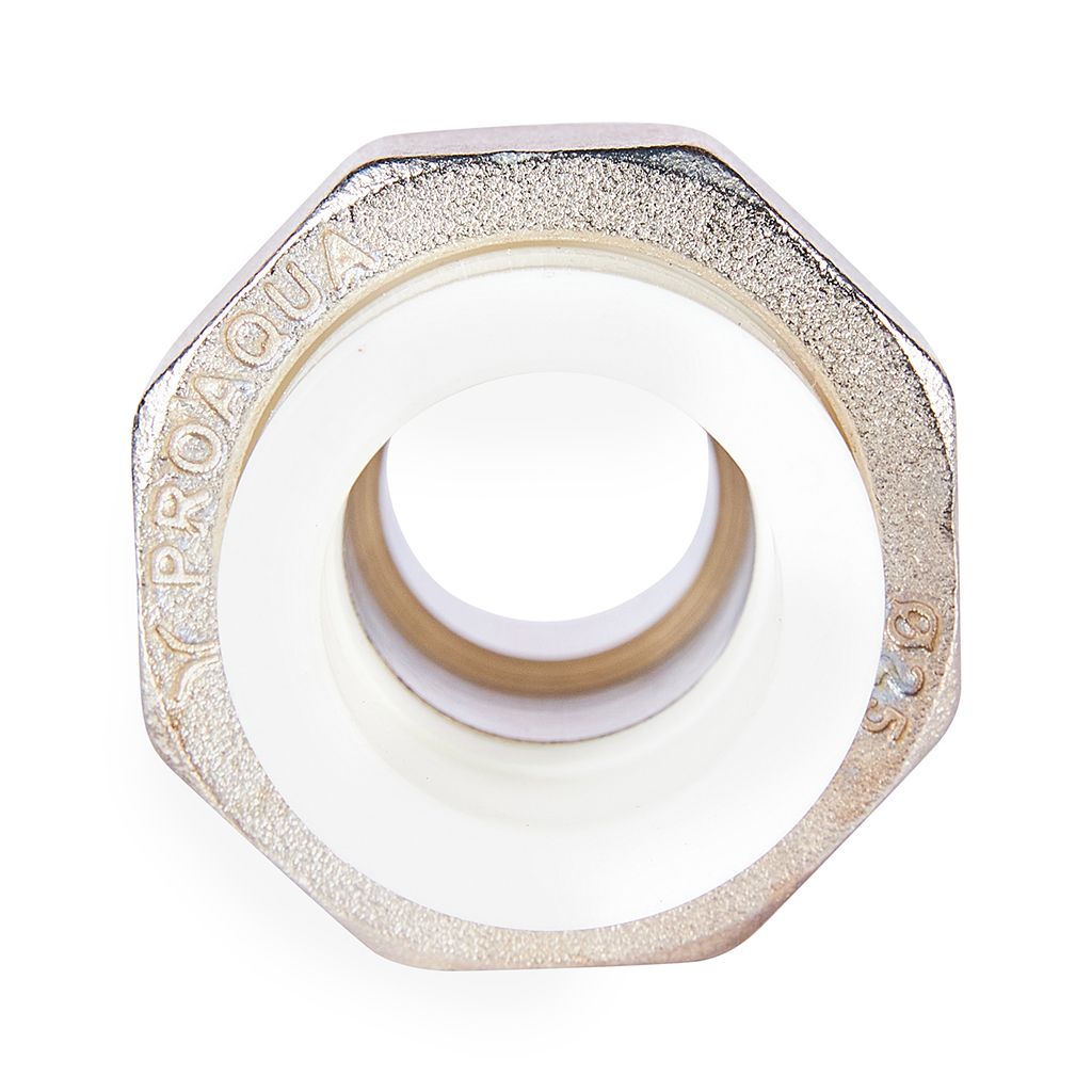 Муфта комбинированная Pro Aqua d=25-3/4 PP-R разъемная (американка) УСИЛЕННАЯ НР Белая, PA21014S