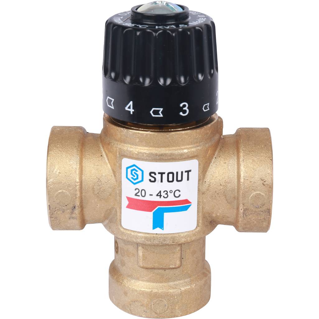 Термостатический смесительный клапан для систем отопления и ГВС STOUT 3/4 ВР 20-43°С KV 1,6, SVM-0110-164320