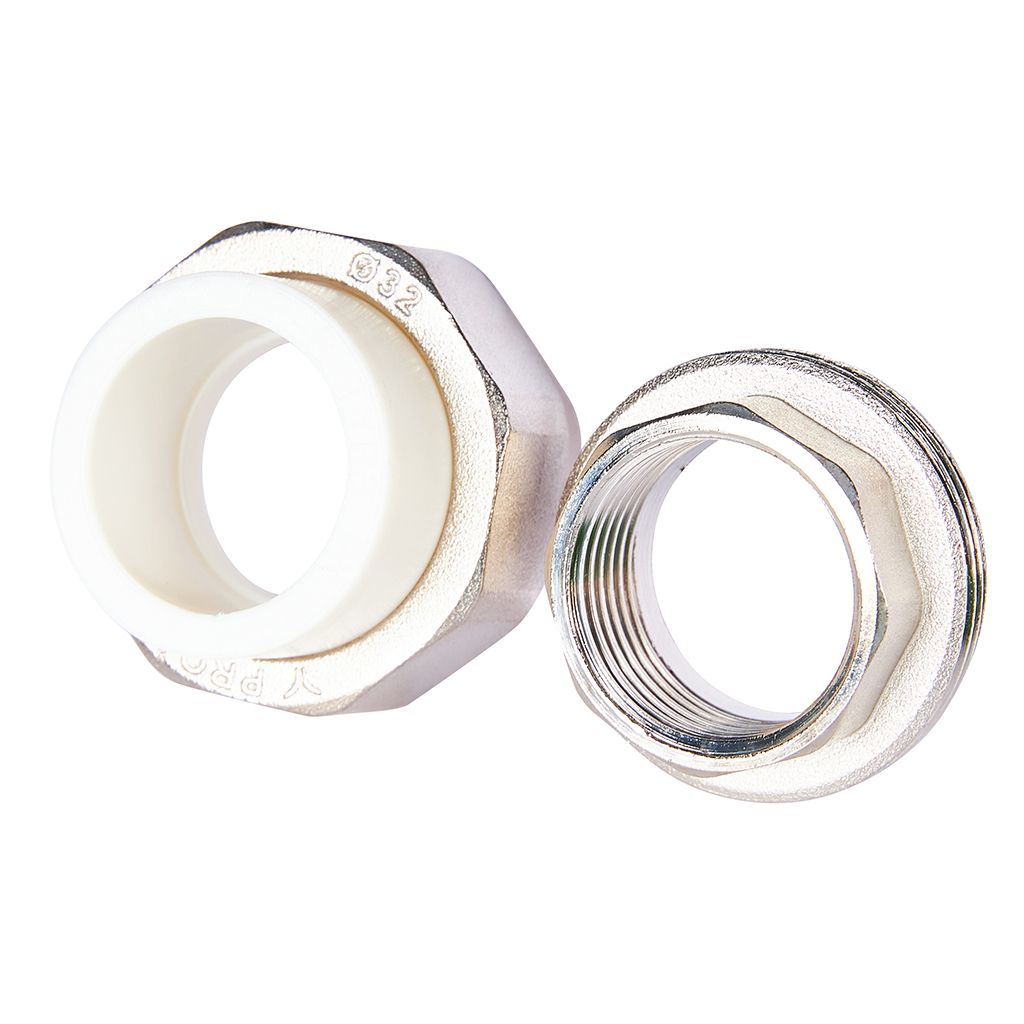 Муфта комбинированная Pro Aqua d=32-1 PP-R разъемная (американка) УСИЛЕННАЯ ВР Белая, PA20018S