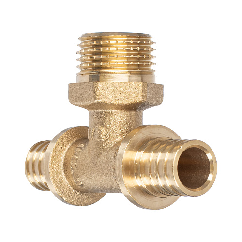 Тройник аксиальный, латунь, наружная резьба,16х1/2, желтый, RTP