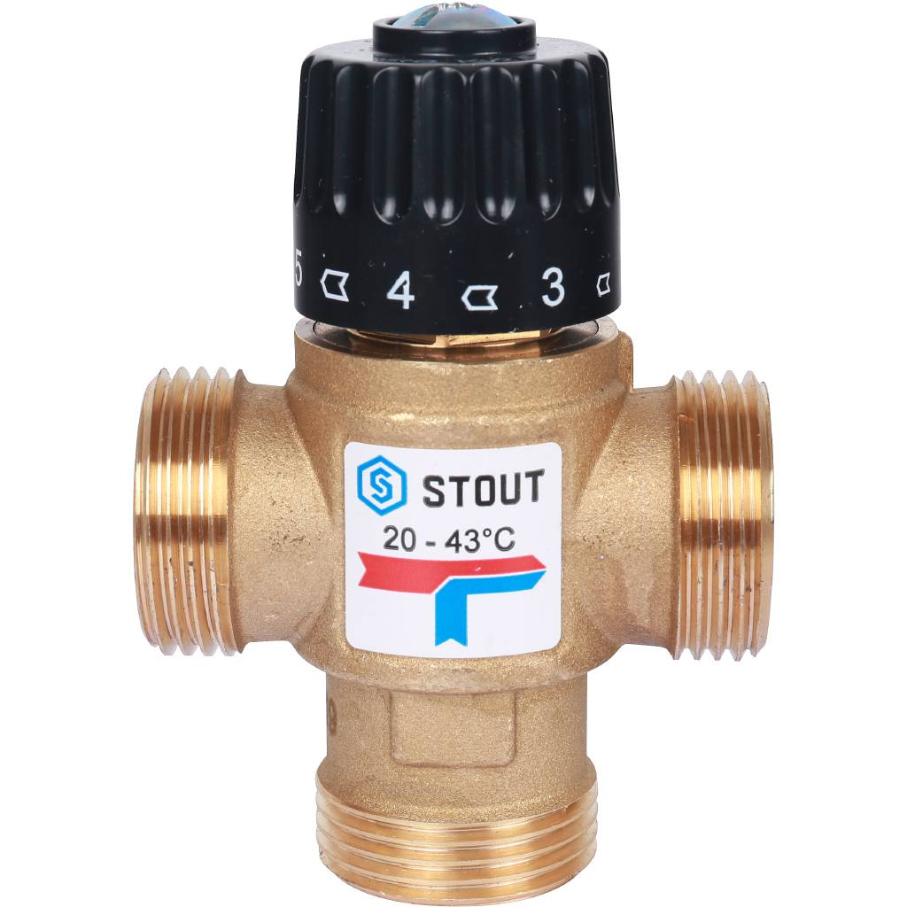 Термостатический смесительный клапан для систем отопления и ГВС STOUT G 1” M, 20-43°С KV 2,5 м3/ч, SVM-0120-254325