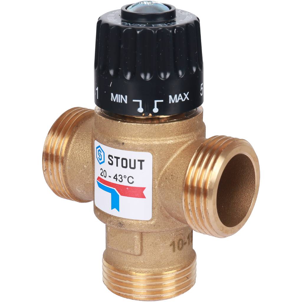 Термостатический смесительный клапан для систем отопления и ГВС STOUT G 1” M, 20-43°С KV 2,5 м3/ч, SVM-0120-254325