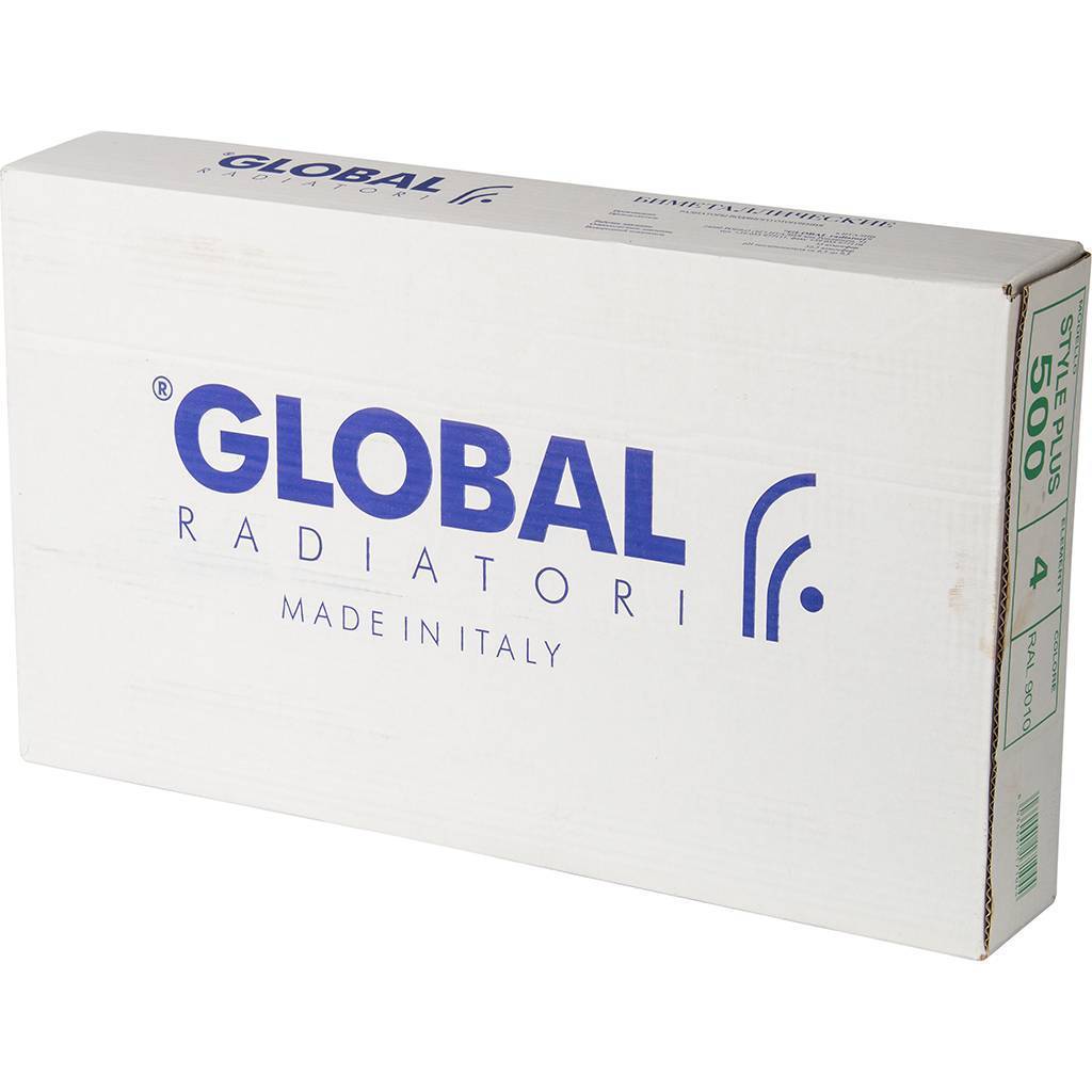 Радиатор биметаллический Global STYLE PLUS 500 4 секции боковое подключение (белый RAL 9010), STP05001004