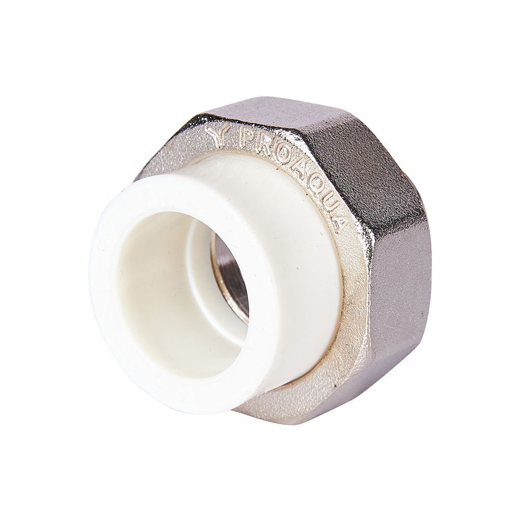 Муфта комбинированная Pro Aqua d=25-3/4 PP-R разъемная (американка) УСИЛЕННАЯ ВР Белая, PA20014S