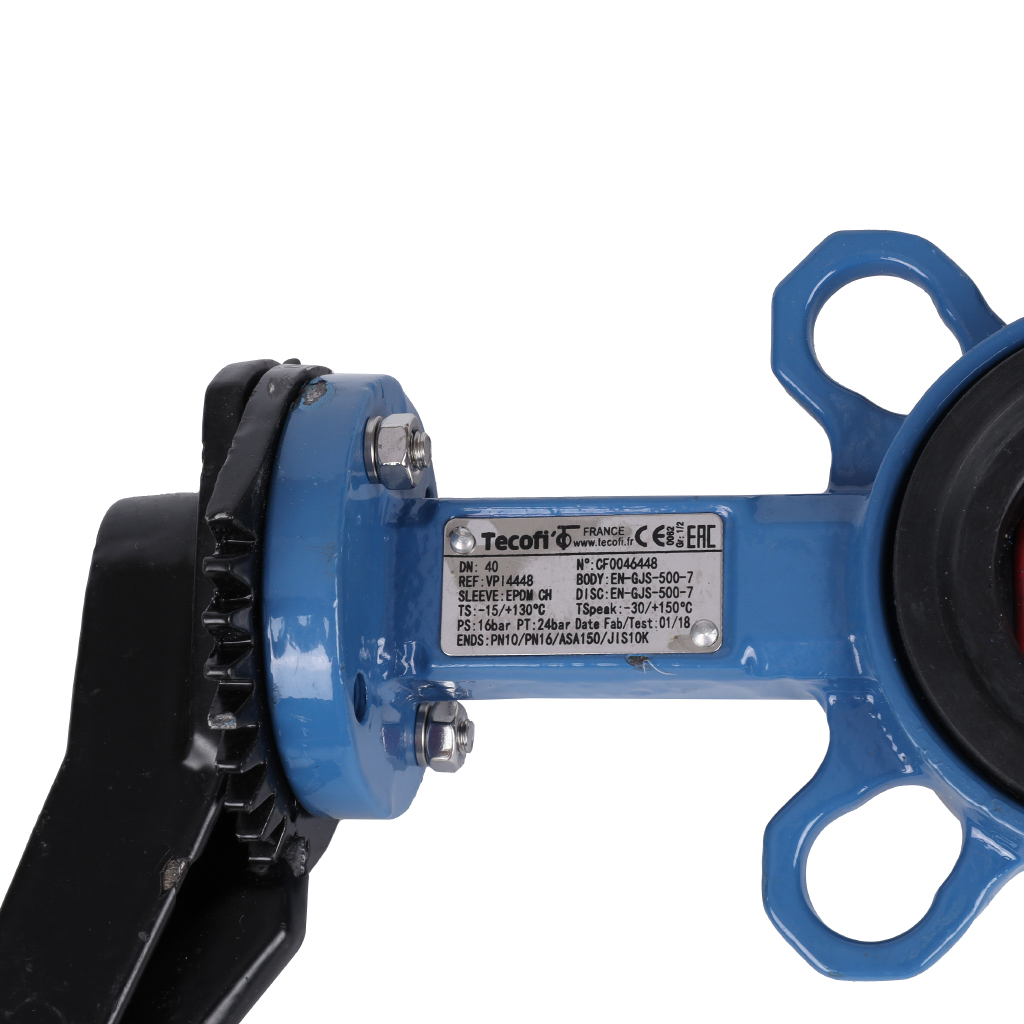 Затвор поворотно-дисковый Tecofi DN 40 PN 16 межфланцевый с ручкой из чугуна EPDM, VPI4448-02EP0040