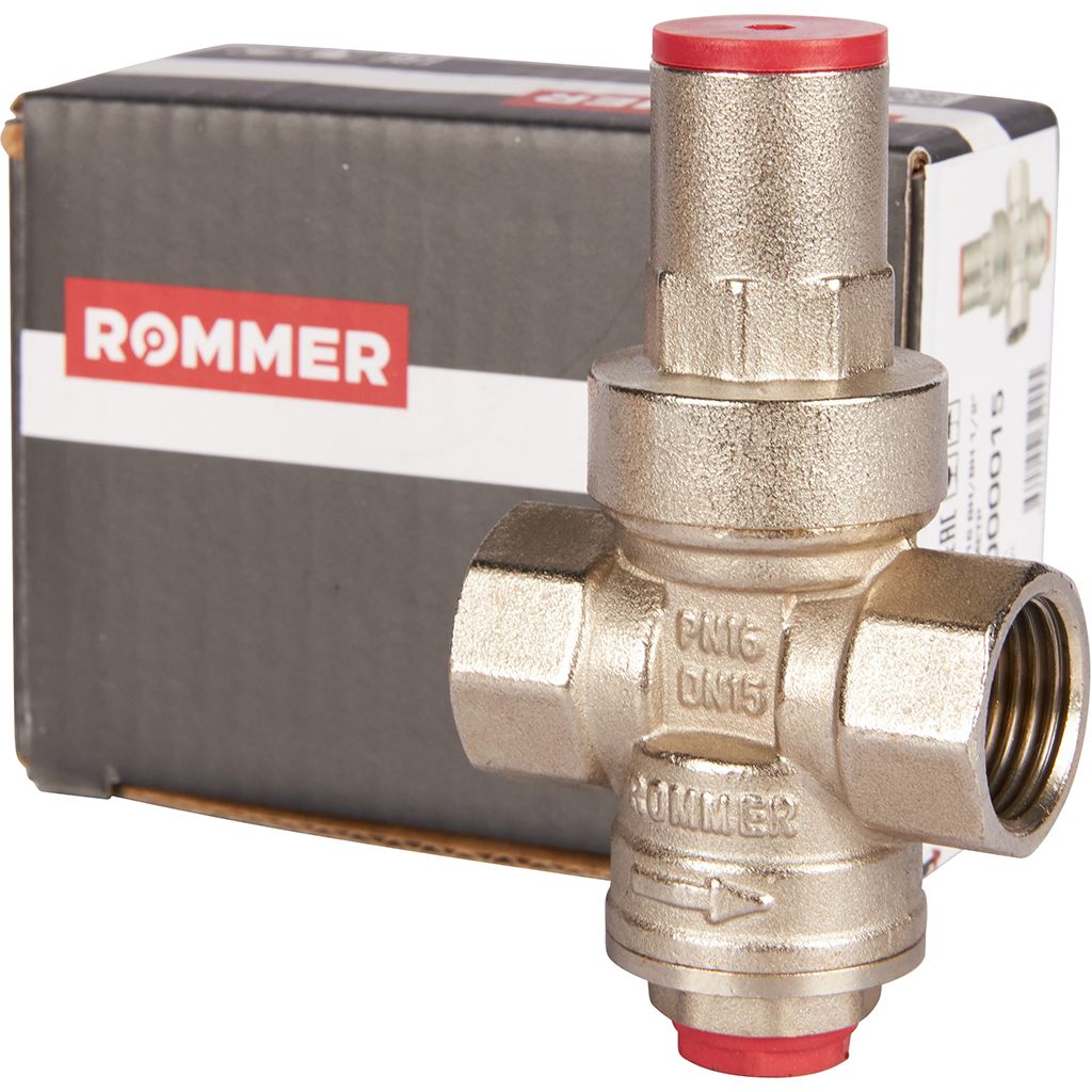 Редуктор давления ROMMER PN16 вн/вн 1/2  с выходом под манометр, RVS-0010-000015