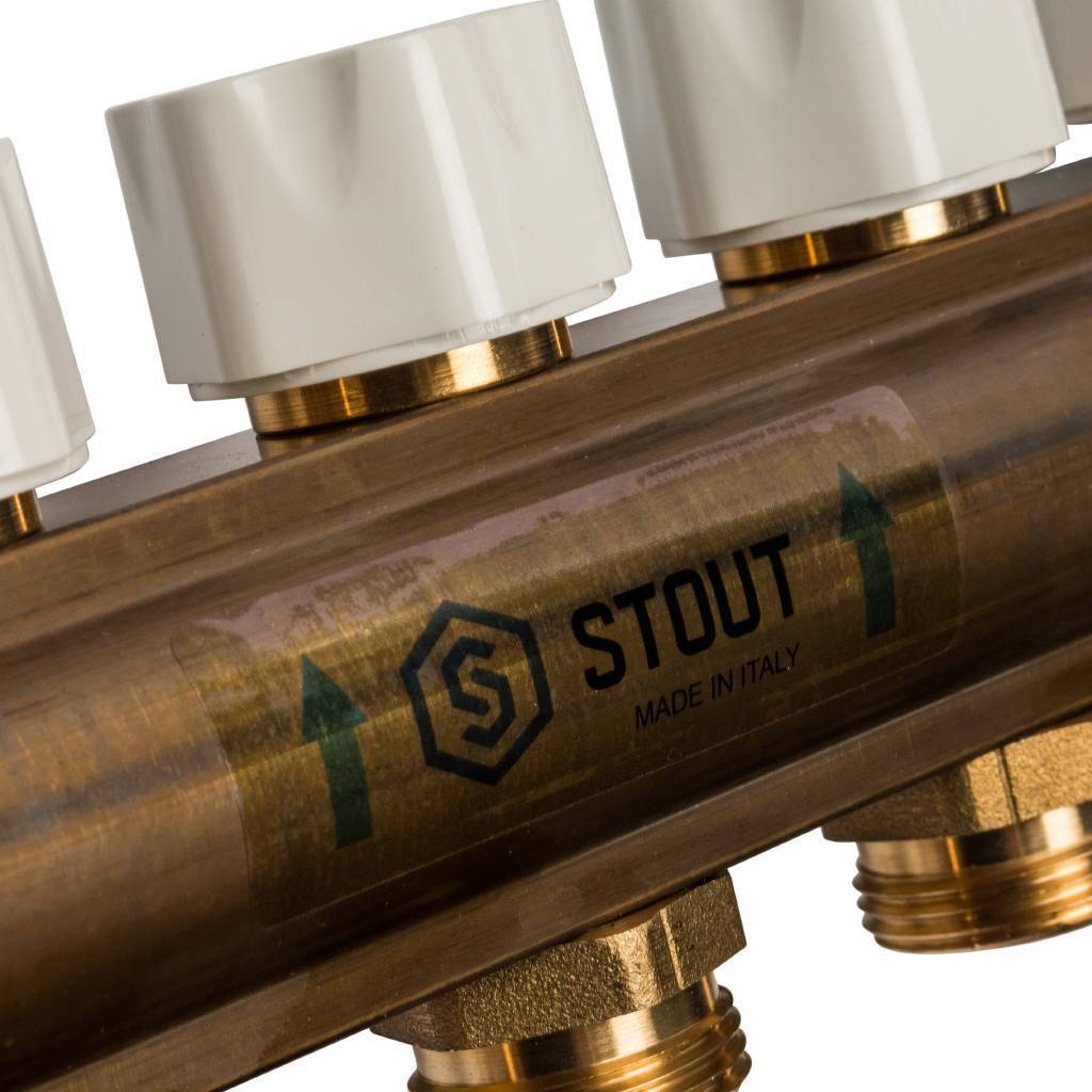 Распределительный коллектор из латуни с расходомерами STOUT 7 выходов, SMB 0473 000007