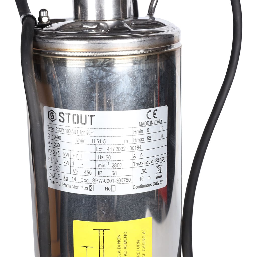 Насос колодезный STOUT с поплавком, кабель 20 м, 230V, Q=90 л/мин, H=45 м, SPW-0001-200750
