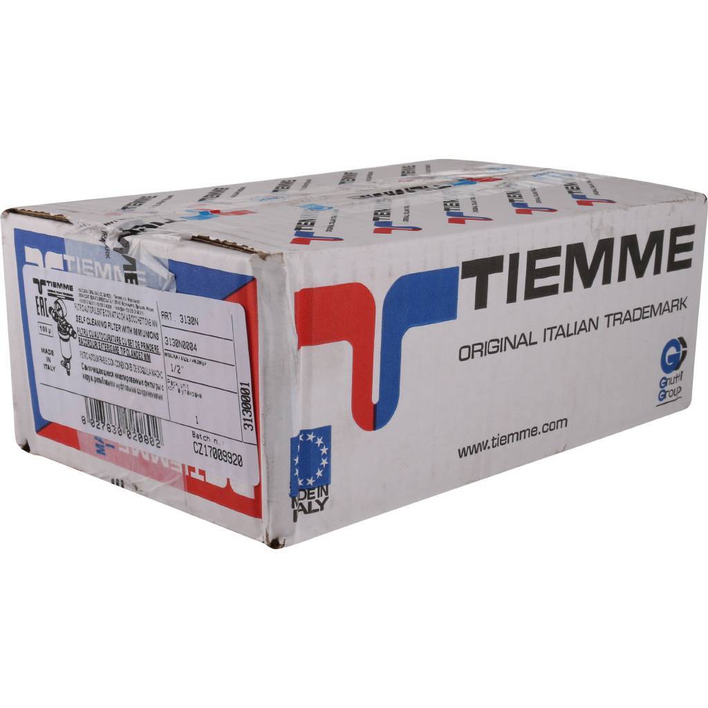 Фильтр с манометром TIEMME 1/2 со сгонами, с латунной колбой, промывной, 3130001