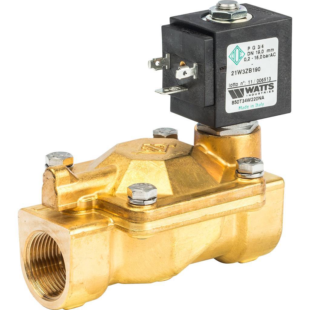 Соленоидный клапан Watts 850Т (850T34W220NA) для систем водоснабжения 3/4 230V Н.О., 10023643