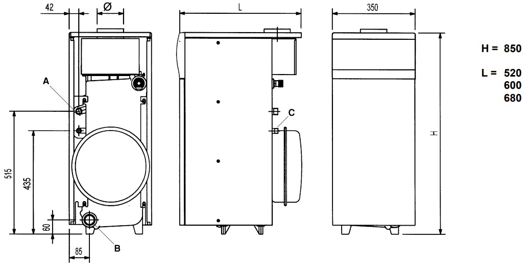 Газовый напольный котел Baxi SLIM 1.300 i с открытой камерой, WSB43130301-