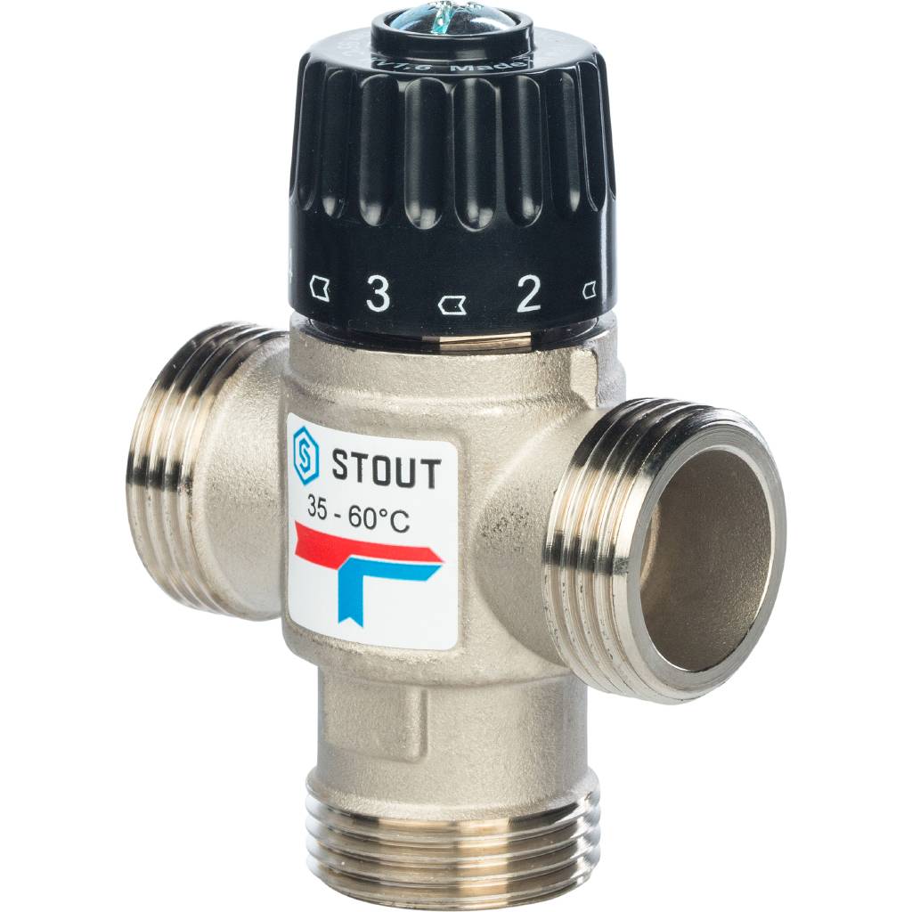 Термостатический смесительный клапан для систем отопления и ГВС STOUT 1 НР 35-60°С KV 1,6, SVM-0020-166025