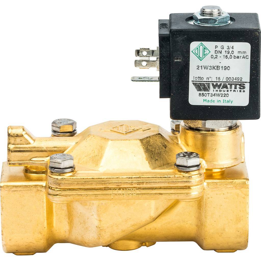 Соленоидный клапан Watts 850Т (850T34W220) для систем водоснабжения 3/4 230V Н.З., 10023642