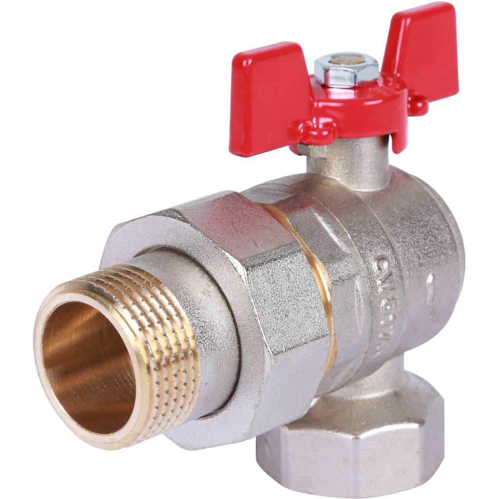 Кран шаровой ROMMER угловой с американкой 1 ВН/НР, ручка бабочка, RBV-0006-0610225