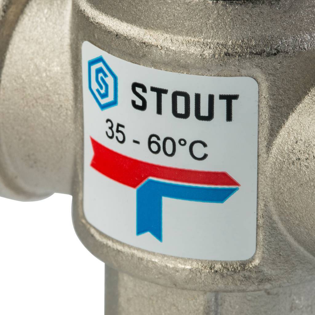Термостатический смесительный клапан для систем отопления и ГВС STOUT 3/4 ВР 35-60°С KV 1,6, SVM-0010-166020