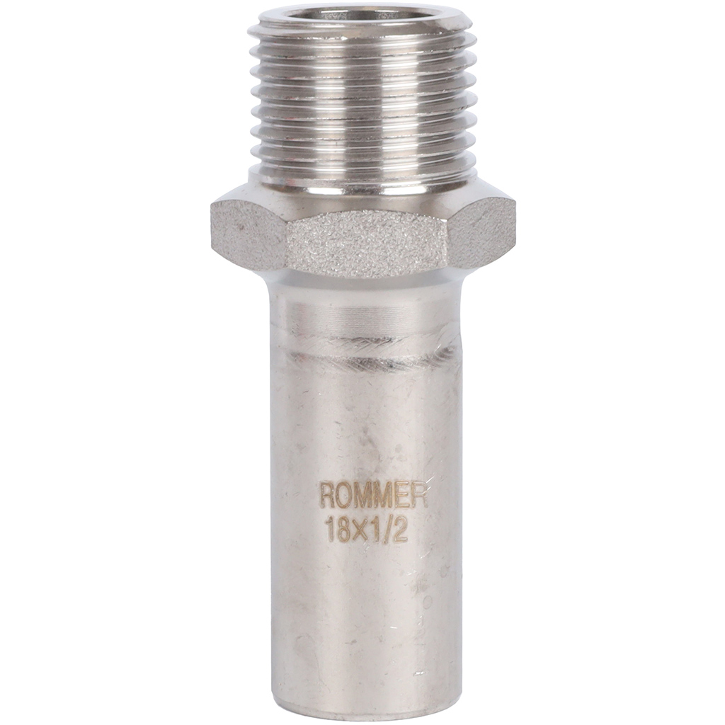 Вставка переходная НПр-НР ROMMER 18х1/2 из нержавеющей стали прессовой, RSS-0024-001812
