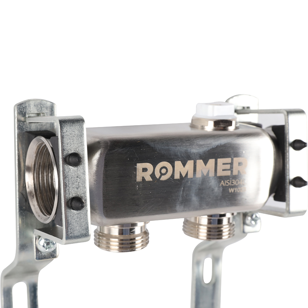 Коллектор из нержавеющей стали ROMMER для радиаторной разводки 2 выхода, RMS-4401-000002