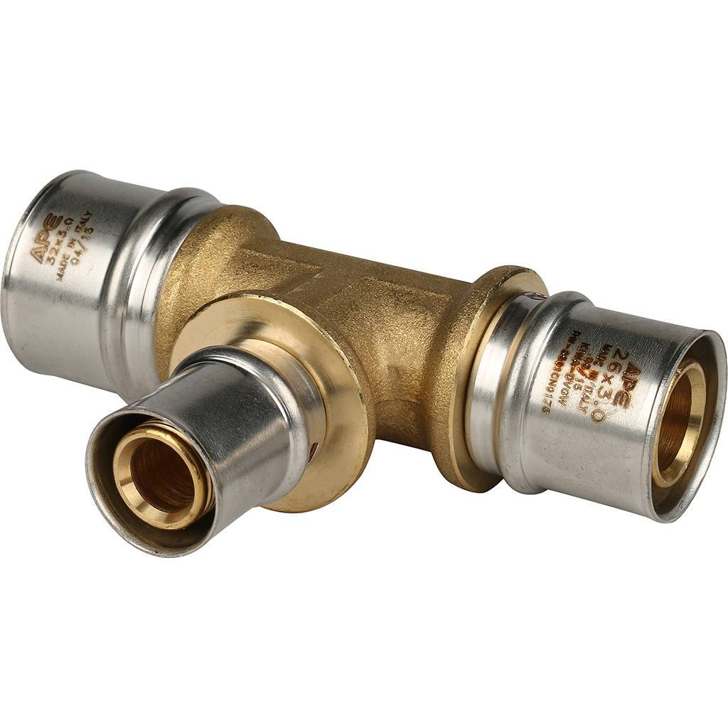 Тройник переходной STOUT 32х20х26 для металлопластиковых труб прессовой, SFP-0005-322026
