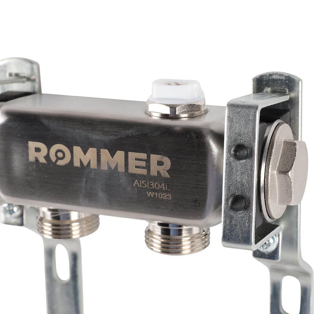 Коллектор из нержавеющей стали ROMMER для радиаторной разводки 2 выхода, RMS-4401-000002