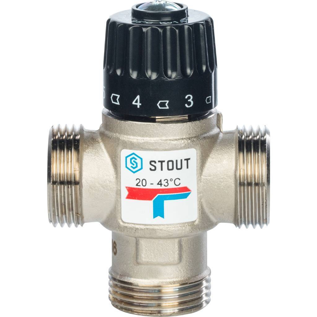 Термостатический смесительный клапан для систем отопления и ГВС STOUT G1 НР 20-43°С KV 1,6, SVM-0020-164325