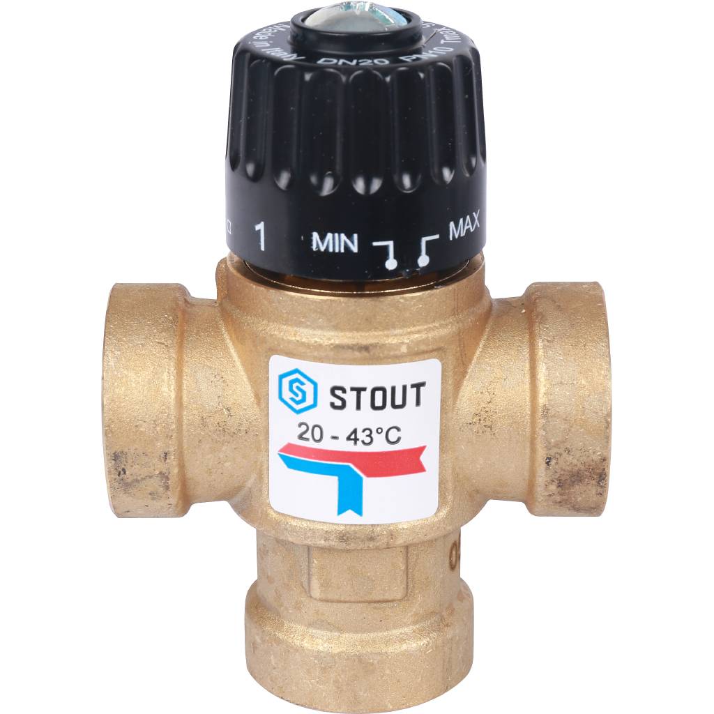 Термостатический смесительный клапан для систем отопления и ГВС STOUT 3/4 ВР 20-43°С KV 1,6, SVM-0110-164320