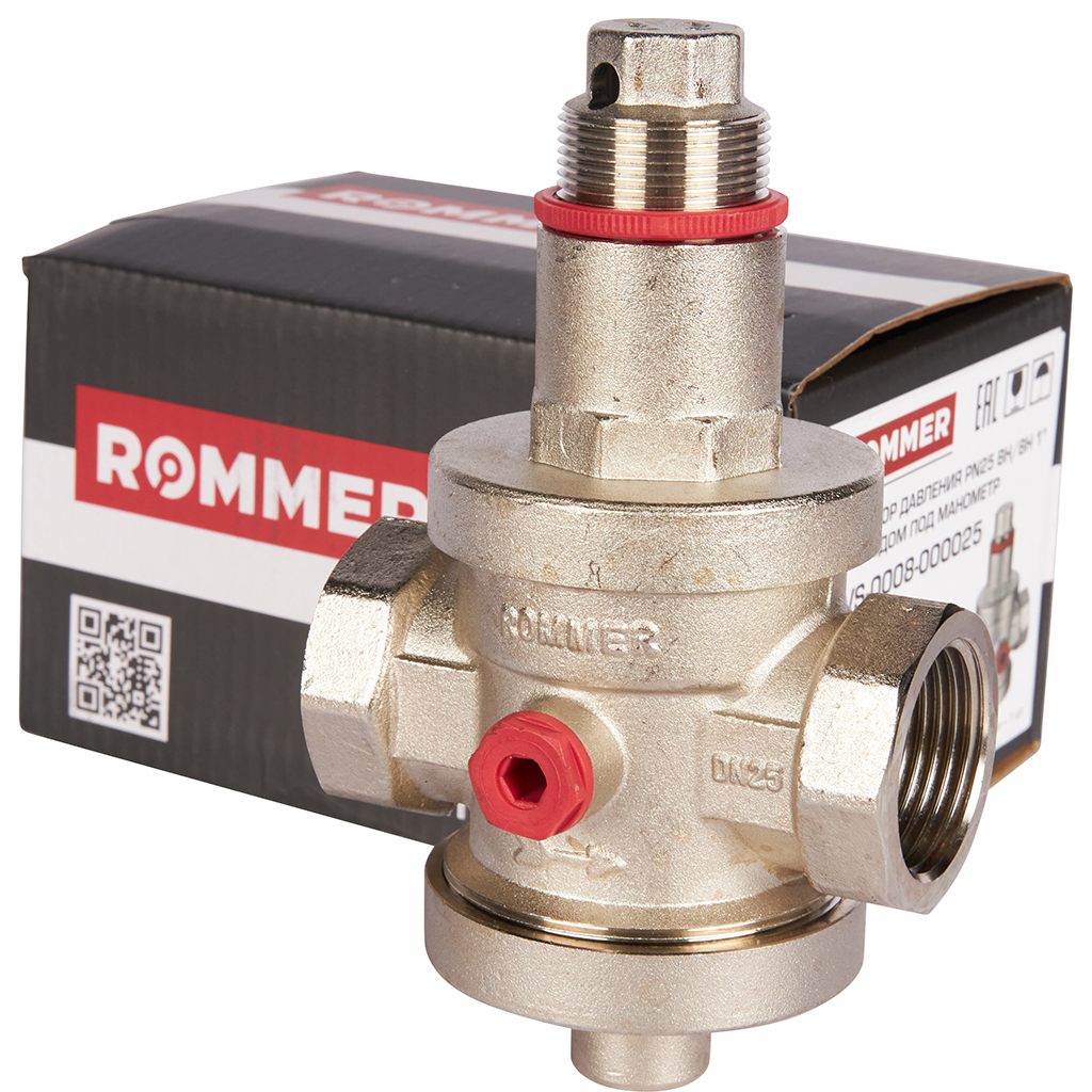 Редуктор давления ROMMER PN25 вн/вн 1 с выходом под манометр, RVS-0008-000025