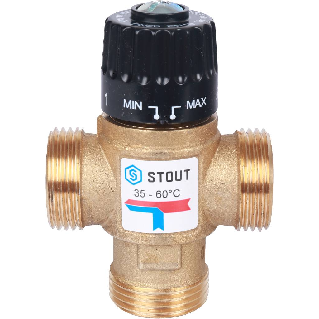 Термостатический смесительный клапан для систем отопления и ГВС STOUT 1 НР 35-60C Kvs 2,5, SVM-0120-256025