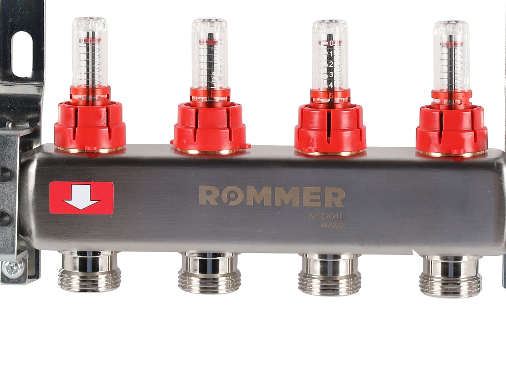 Коллектор из нержавеющей стали с расходомерами ROMMER 4  выхода, RMS-1200-000004