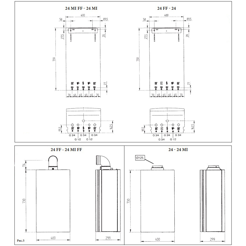 Газовый настенный котел DeDietrich ZENA MS 24 MI 24 кВт двухконтурный с открытой камерой сгорания, CZB46224352-