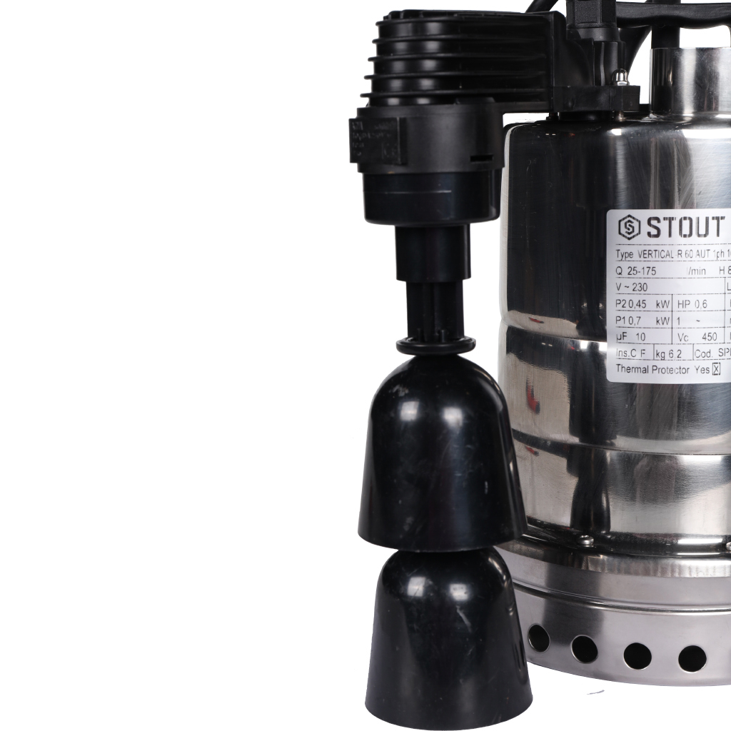 Насос дренажный STOUT с вертикальным поплавком, кабель 10 м, 230V, Q=175 л/мин, H=10 м, SPD-0003-200450