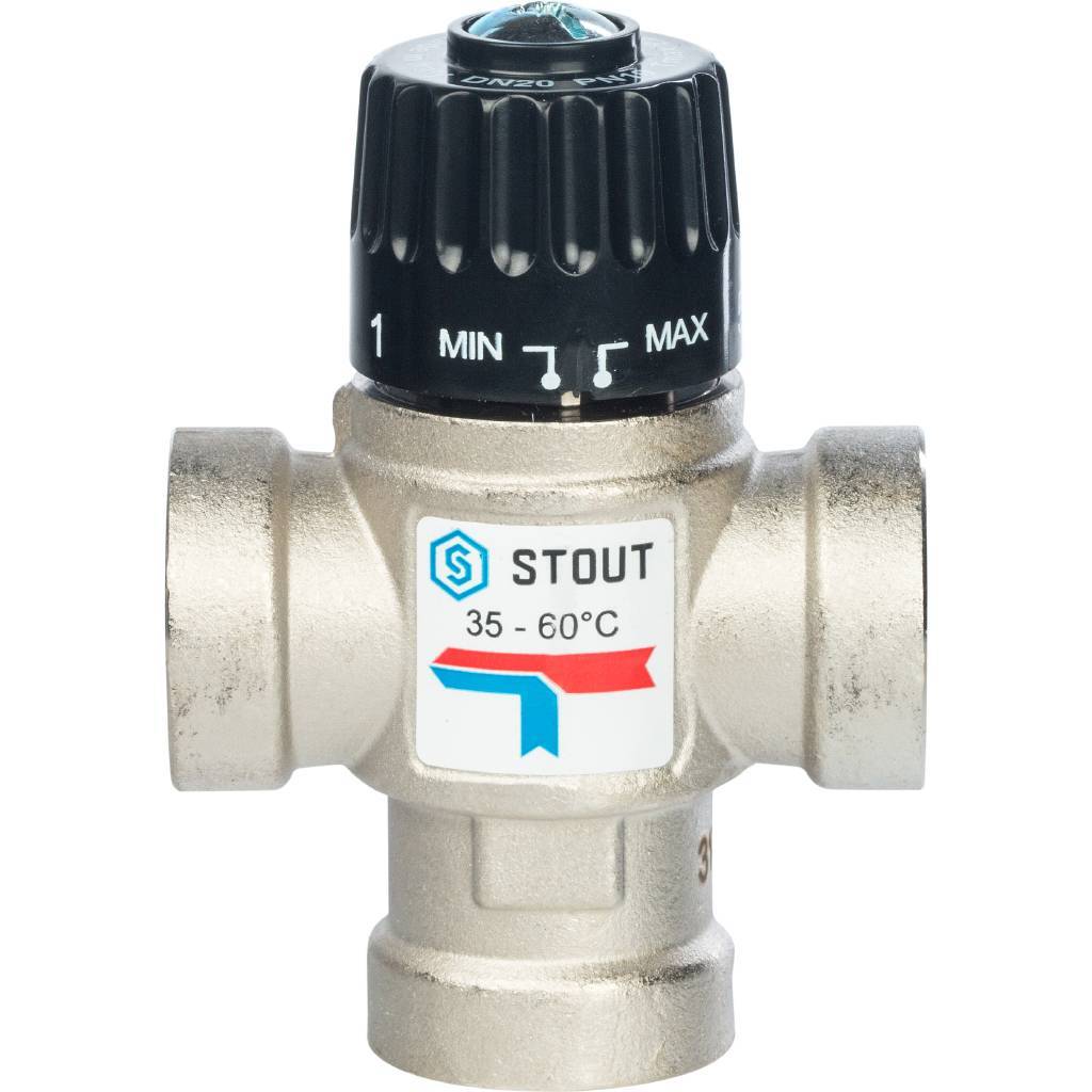 Термостатический смесительный клапан для систем отопления и ГВС STOUT 3/4 ВР 35-60°С KV 1,6, SVM-0010-166020