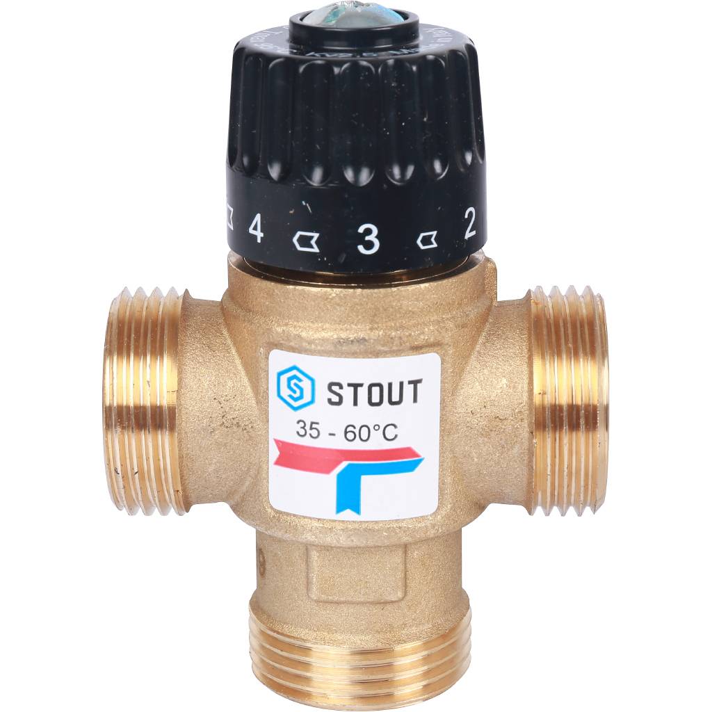 Термостатический смесительный клапан для систем отопления и ГВС STOUT 1 НР 35-60C Kvs 2,5, SVM-0120-256025