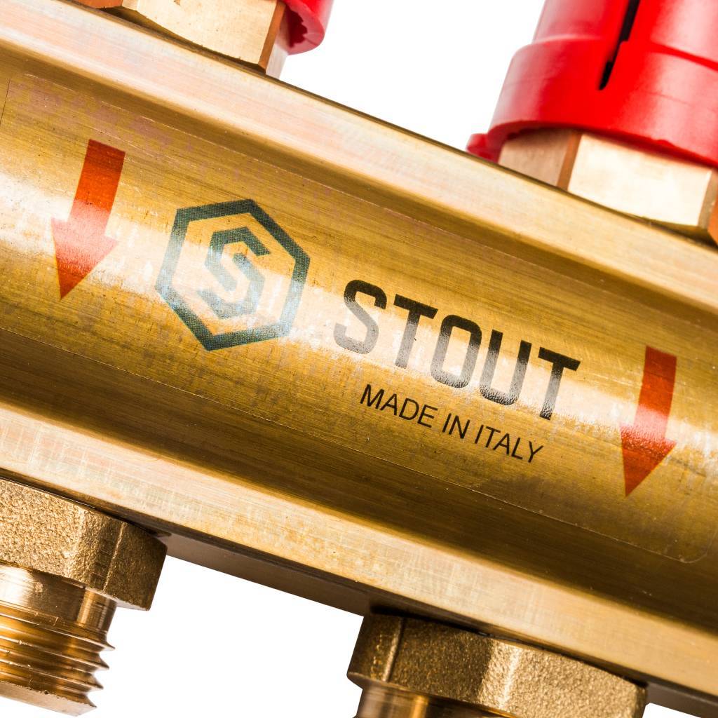 Распределительный коллектор из латуни с расходомерами STOUT 10 выходов, SMB 0473 000010
