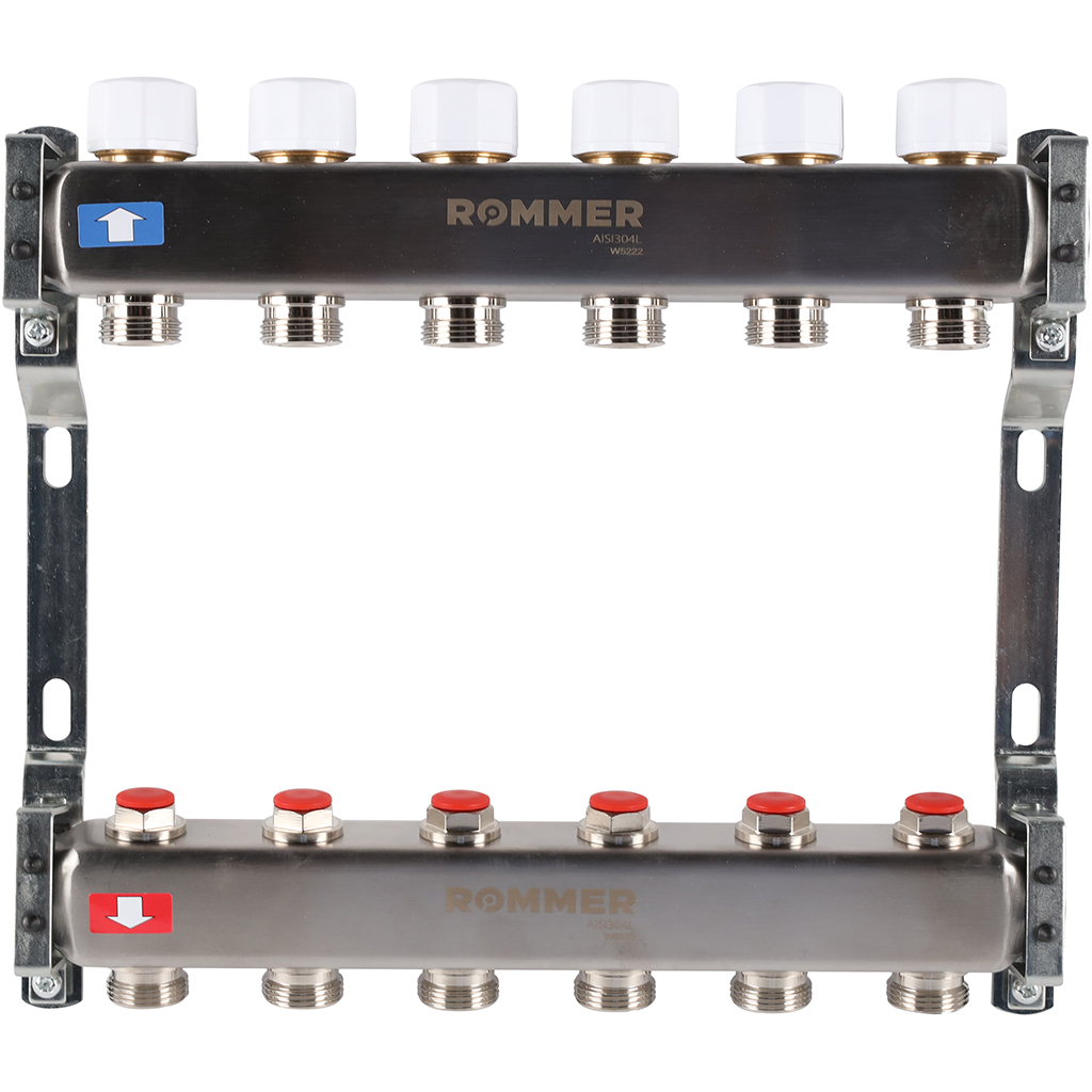 Коллектор из нержавеющей стали без расходомеров ROMMER 6 выходов, RMS-3200-000006