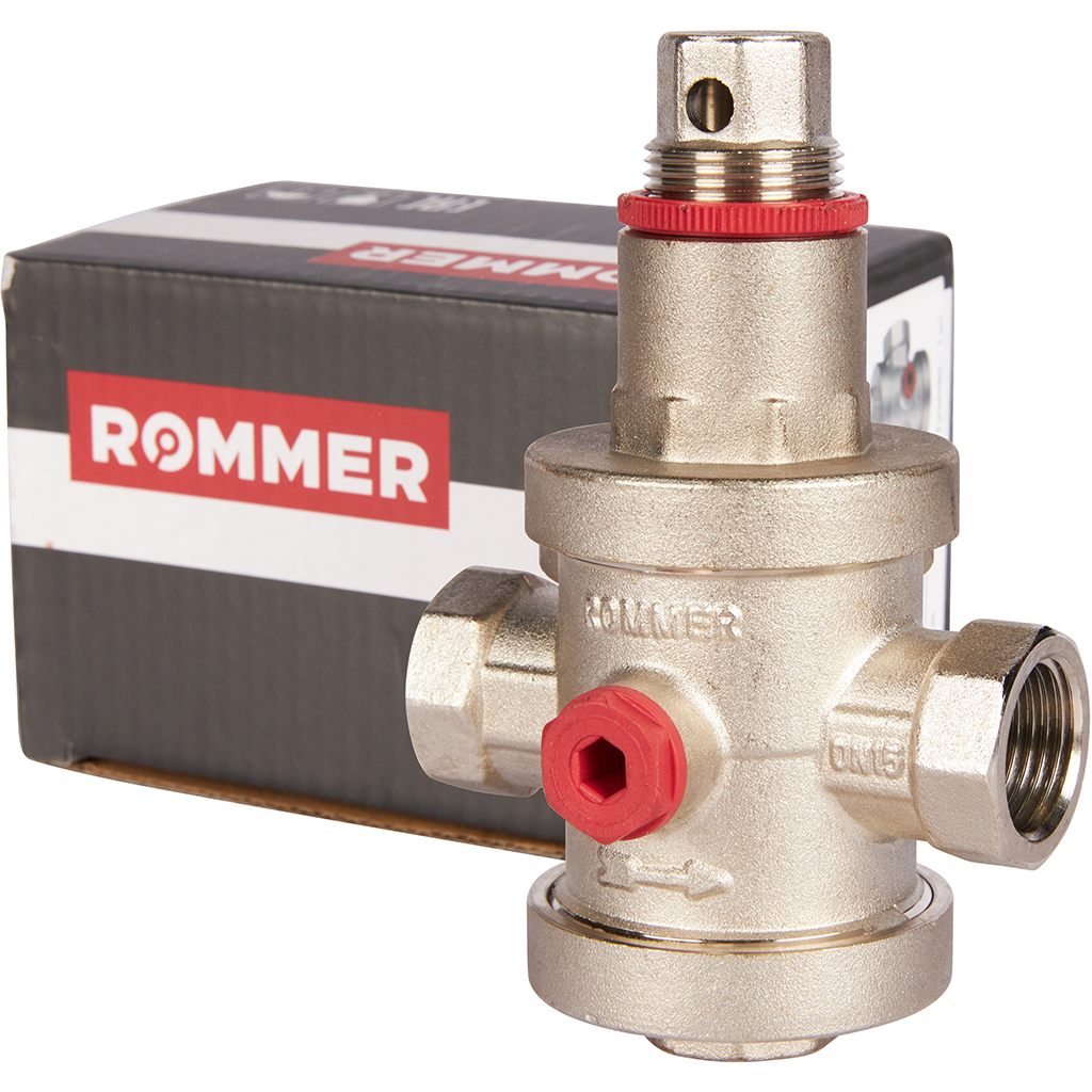 Редуктор давления ROMMER PN25 вн/вн 1/2 с выходом под манометр, RVS-0008-000015