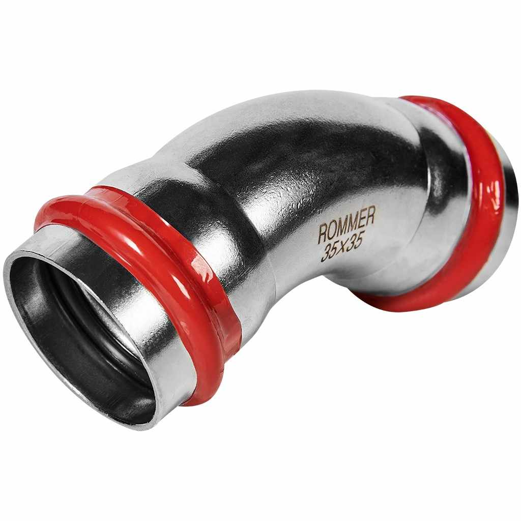 Угольник ROMMER 45° ВПр-ВПр, 35, из нержавеющей стали прессовой, RSS-1005-000035