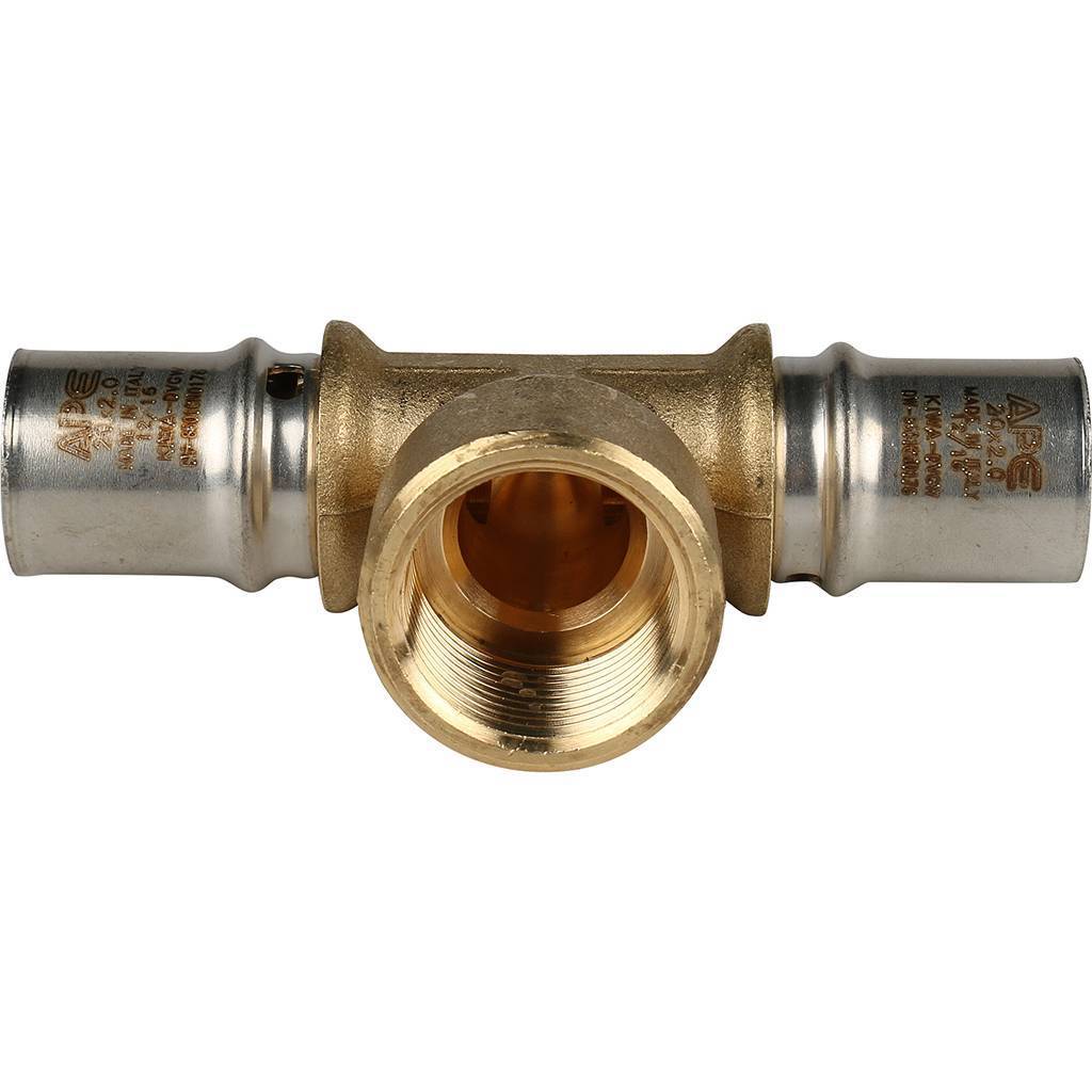 Тройник-переходник STOUT с внутренней резьбой 20х3/4 х20 для металлопластиковых труб прессовой, SFP-0007-003420