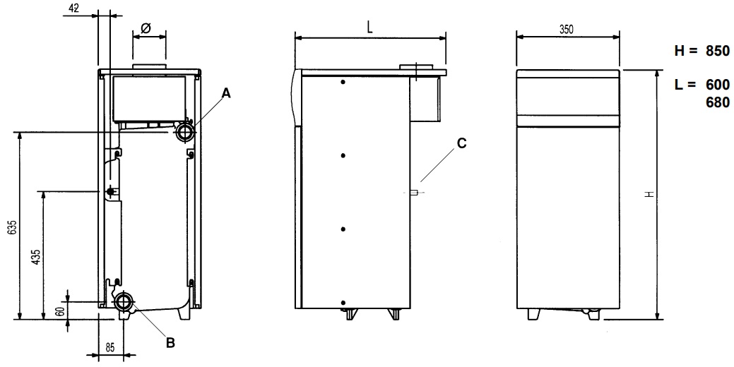 Газовый напольный котел Baxi SLIM 1.300 iN с открытой камерой, WSB43130347-