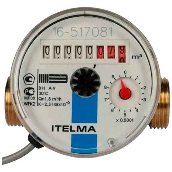 Счетчик холодной воды ITELMA (Ду=15мм, L=80мм, Qном=1,5 м3/ч, импульсный выход ГЕРКОН), WFK24.D080-0-R-L-10-IP54