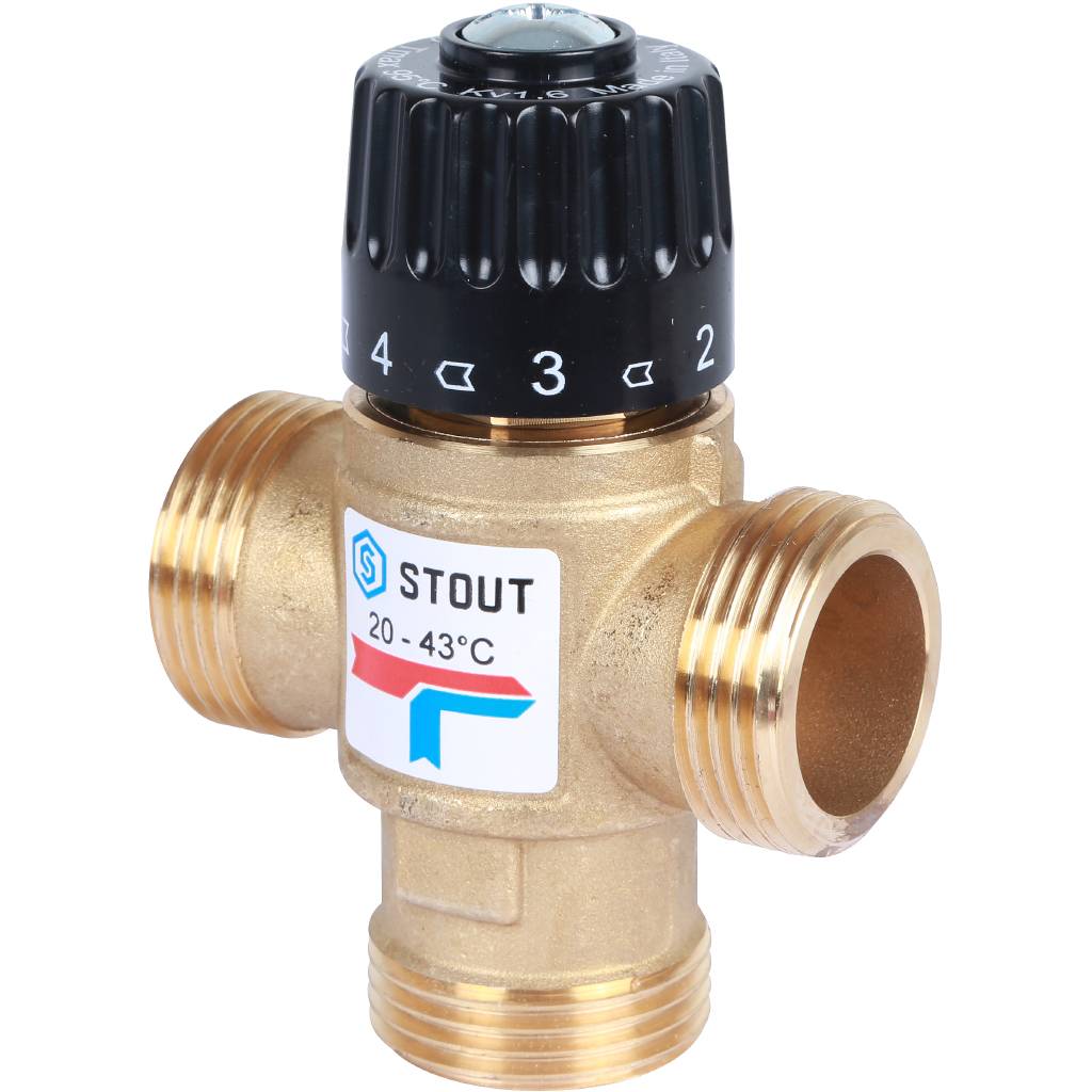 Термостатический смесительный клапан для систем отопления и ГВС STOUT G 1” M, 20-43°С KV 1,6 м3/ч, SVM-0120-164325