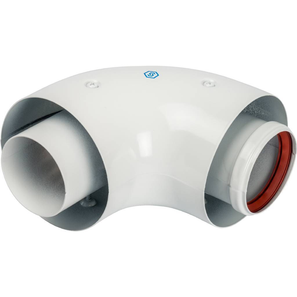 *SCA-6010-000090 STOUT Элемент дымохода отвод коаксиальный 90° DN60/100, п/м уплотнения и хомут в комплекте (с логотипом), SCA-6010-000090